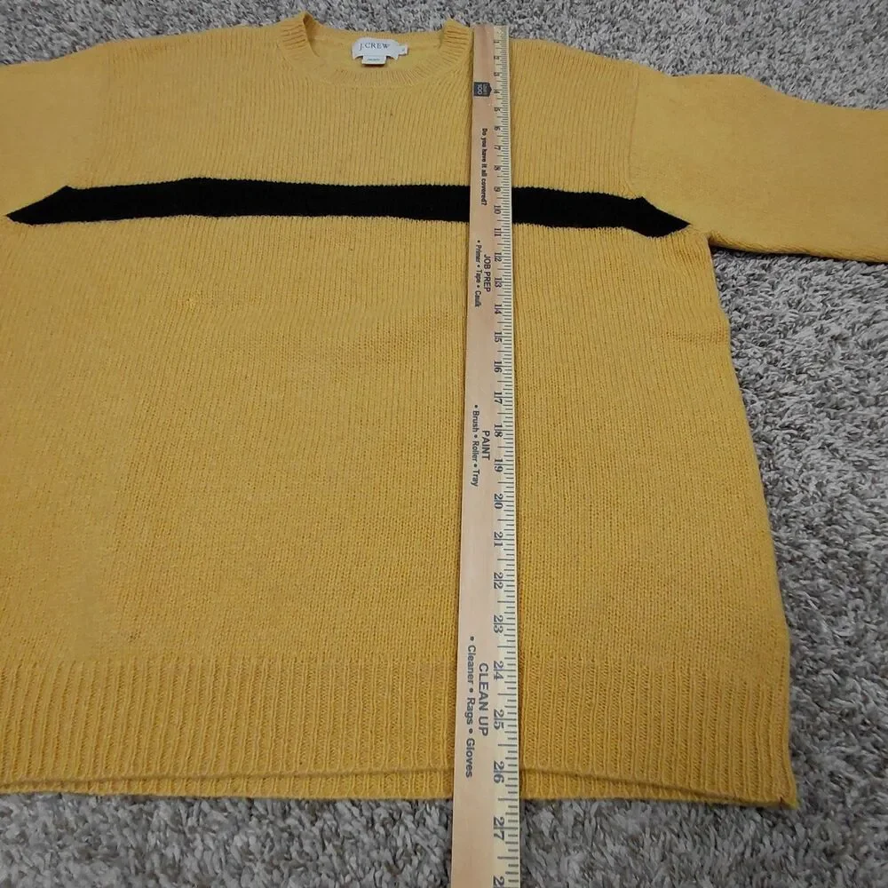 Vintage J Crew Wool Sweater Mens Large Yellow Crew Neck Single Stripe Y2K Preppy